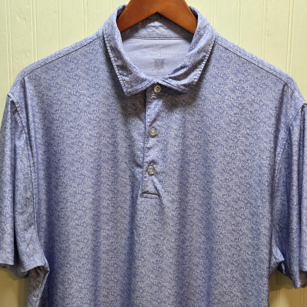 Hickey Freeman Polo Shirt Mens L Purple Floral Print Stretch Casual Jersey Top